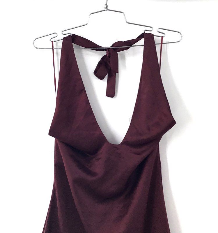 New Jason Wu Women's Burgundy Satin Halter Cowl Neck Midi Dress Size S