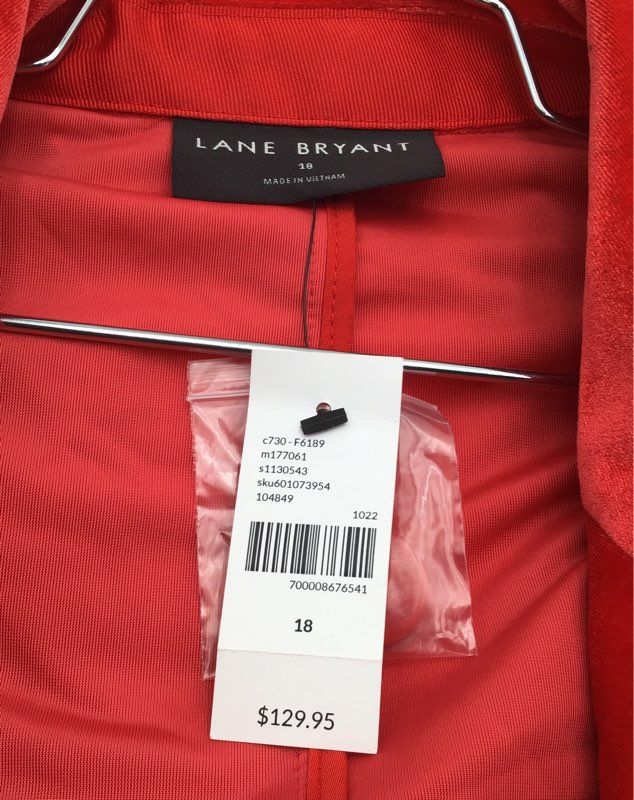 NWT Lane Bryant Womens Red Collared Single-Breasted Blazer - Size 18