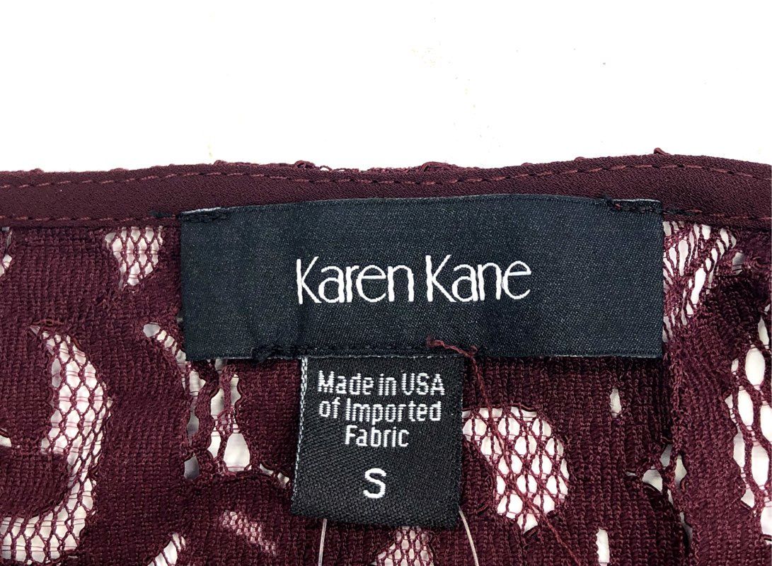 Karen Kane Women's Wine Floral Lace Bell Sleeve Blouse NWT Sz S