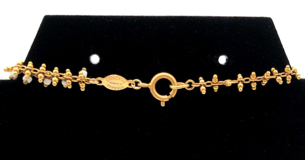 Catherine Popesco Gold Tone White Double Strand Tassel Beaded Necklace 18"