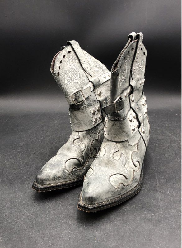 Rockin Country RC5036 Distressed Silver Studded Western Boots Womens Size 6.5