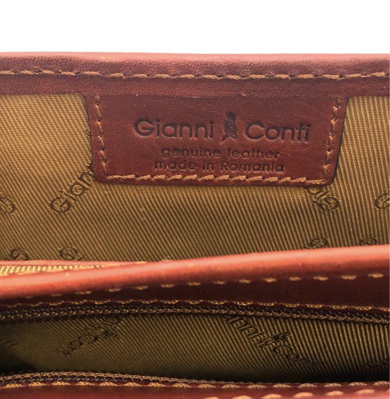 Gianni Conti Brown Leather Multi-Compartment Crossbody Shoulder Bag