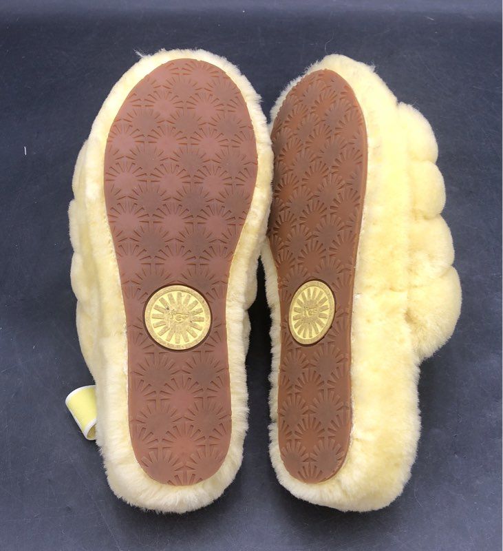 UGG Fluff Yeah Slide Lemon Sorbet Yellow Sheepskin Slippers Women's Size 10