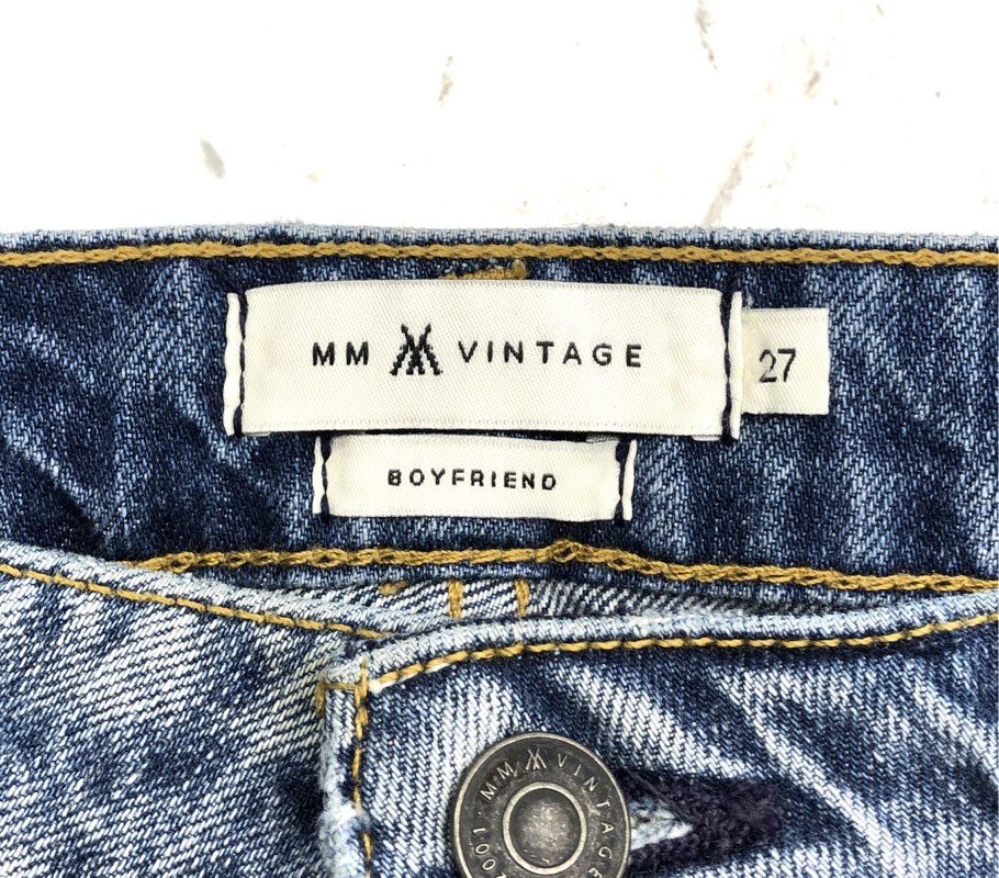 MM Vintage Women's Blue Distressed Boyfriend Embroidered Geometric Jeans 27 NWT