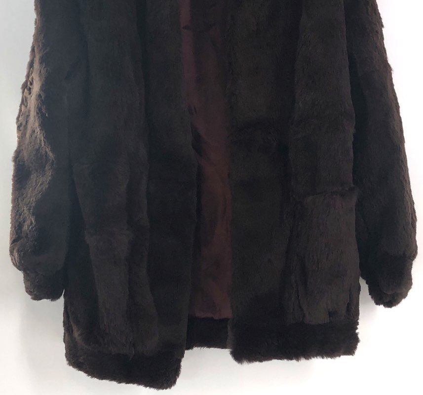 Vintage 90s Women's Dark Brown Rabbit Fur Coat Acetate Satin Lining Sz S