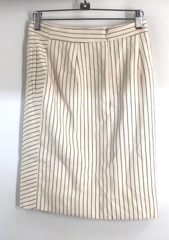 Olivia Palermo Chelsea 28 Women's Cream Brown Striped Asymmetric Skirt Size 6