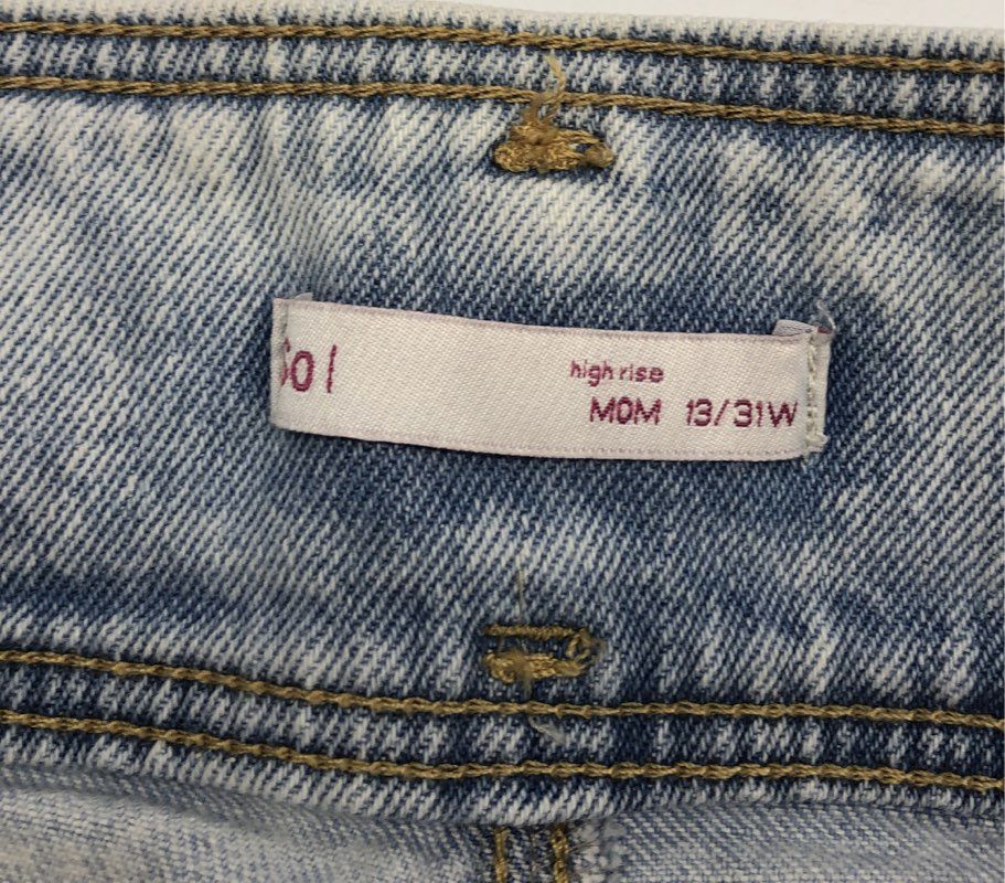 SO Women's High Rise Mom Jeans Acid Wash Paperbag Waist Tie Belt Raw Hem NWT 13