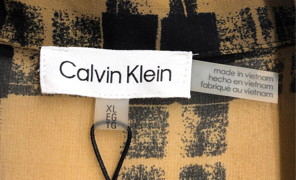 Calvin Klein Women's NWT Sheer Plaid Utility Blouse Tan Black Drawstring Sz XL
