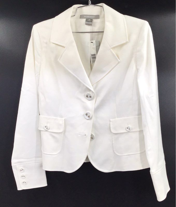 Ellen Tracy Women's White Cotton Blend Three-Button Blazer Sz 4 NWT