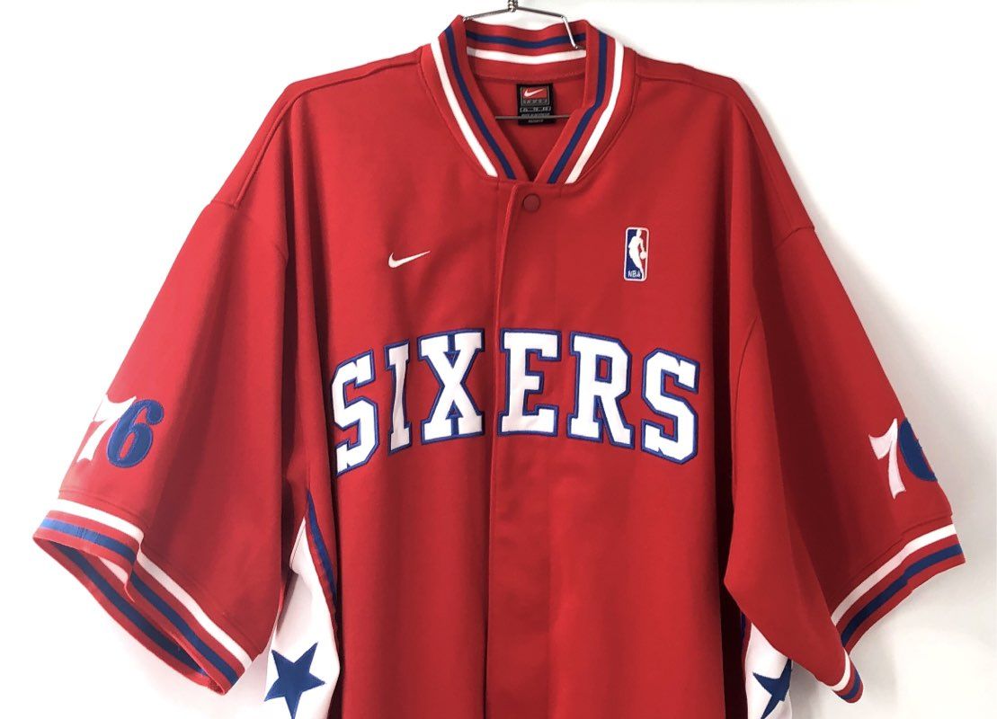 Vintage Y2K Nike Men's 76ers Red Warm Up Shooting Jersey Embroidered Sz XL