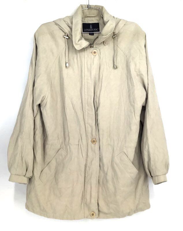 London Fog Women&#39;s Tan Hooded Full Zip Overcoat - Size XL Reg