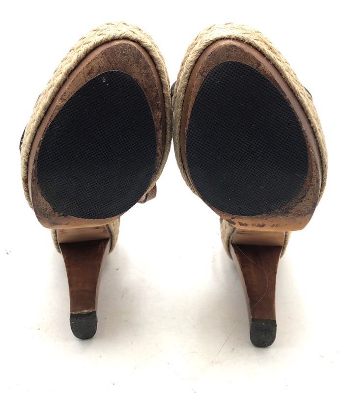 Coach Tan Leather Strappy Espadrille Platform Wedge Sandals Women's Size 7.5 B