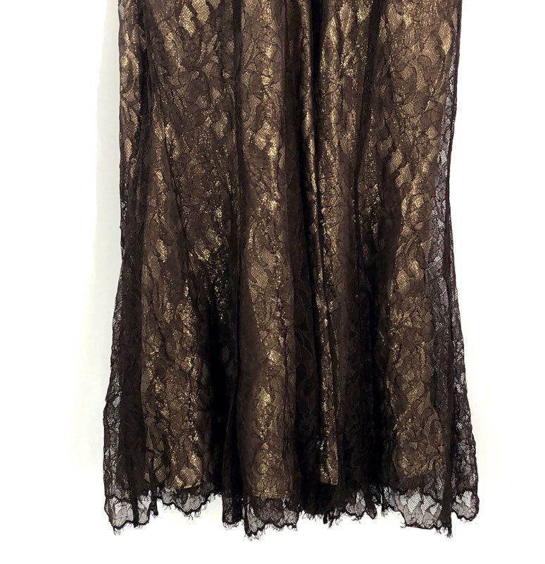 BCBGMAXAZRIA Women's Chocolate Gold Metallic Beaded Lace Cocktail Dress NWT Sz 4