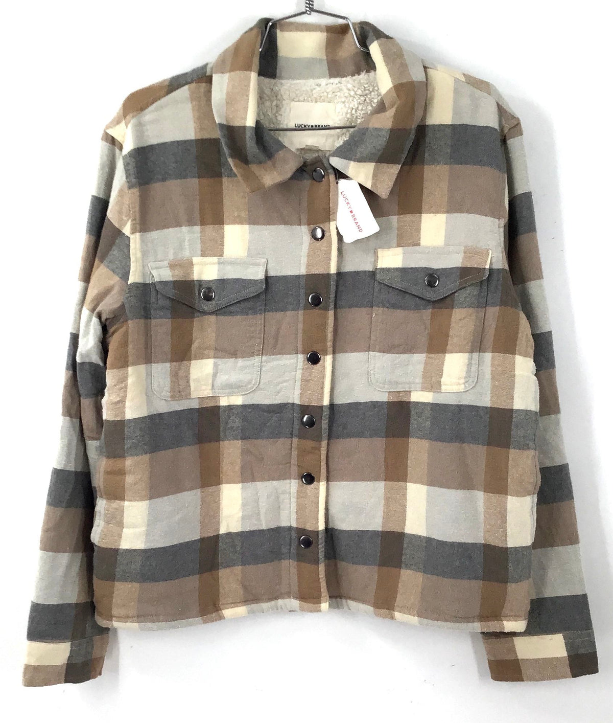 NWT Lucky Brand Men's Brown Plaid Cotton Shirt Jacket - Size M