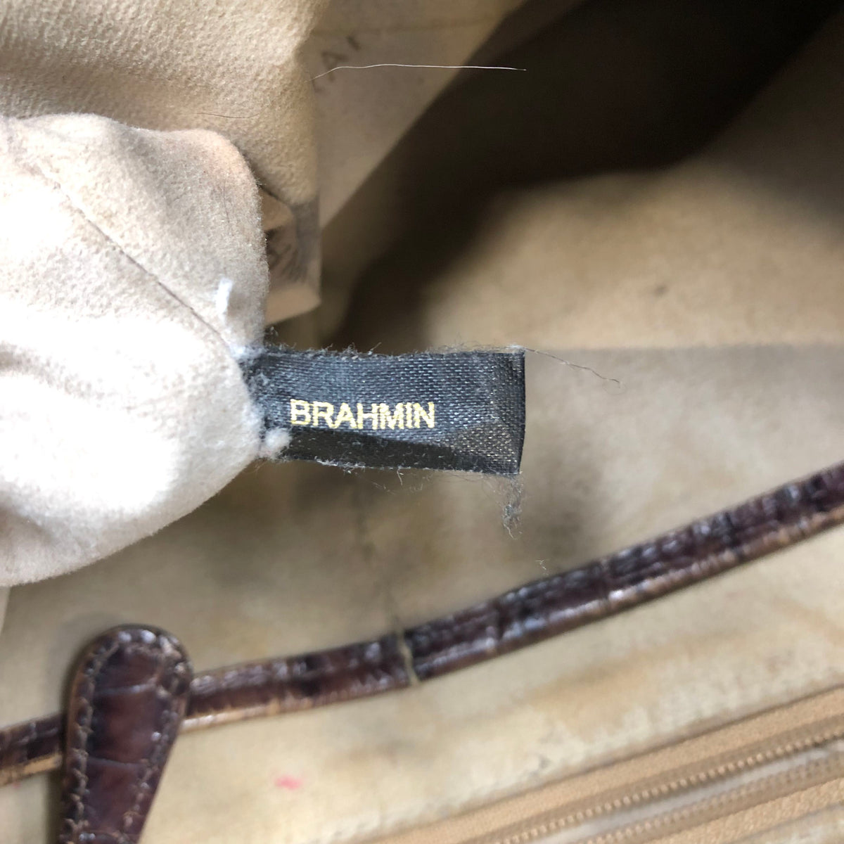 Brahmin Vintage Brown Black Croc Embossed Leather Tote Bag COA
