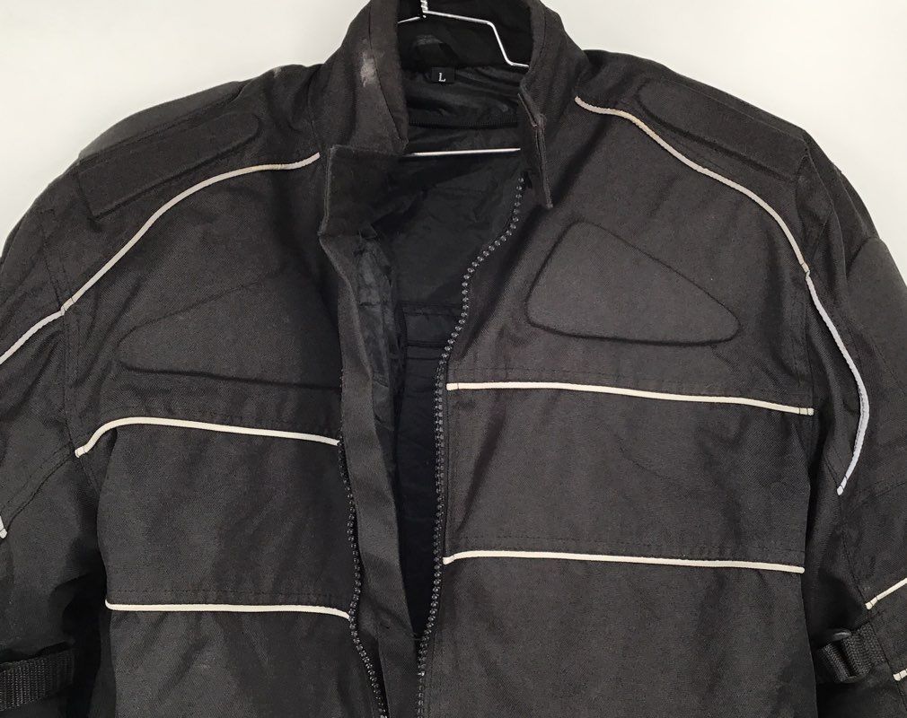 Men&#39;s Black Collared Full Zip Biker Jacket - Size Large