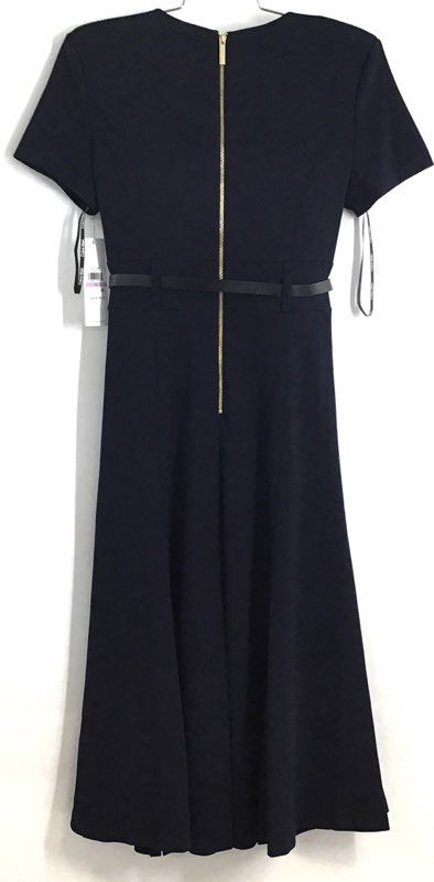 Calvin Klein Women's Navy Blue Belted Short Sleeve Fit & Flare Dress NWT Sz 6
