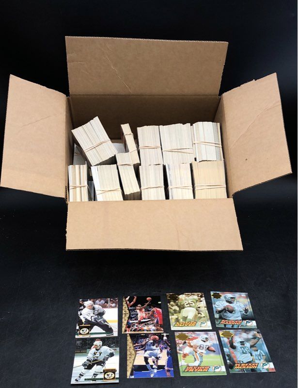 12.3 lbs. Lot Of Mixed Sports Football, Basketball Cards. Medium Box, Unsorted