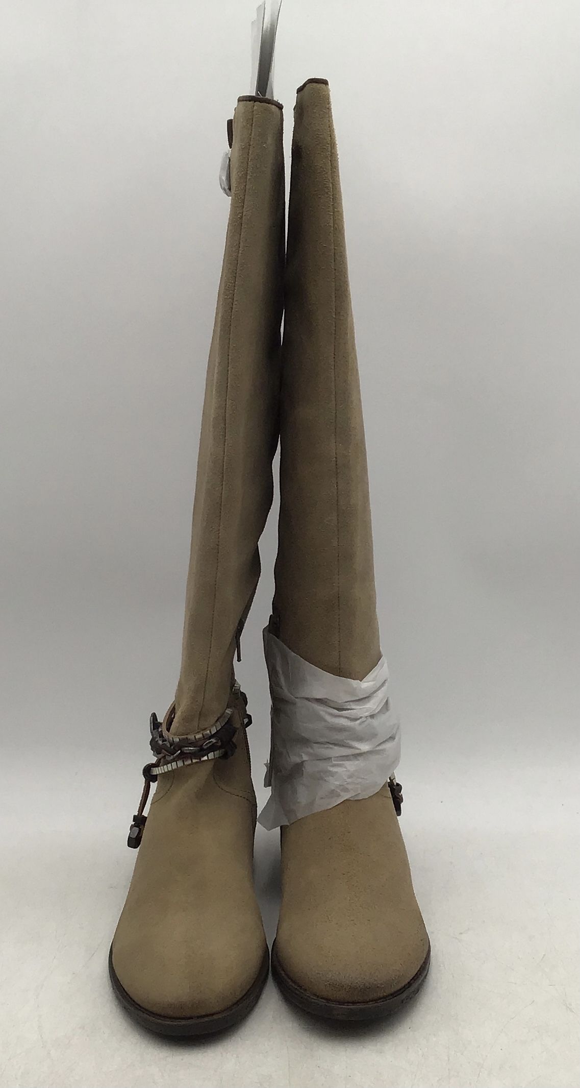 NIB OTBT Women&#39;s Trout Creek Beige Leather Round Toe Riding Boots - Size 8M