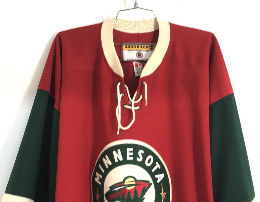 Vintage Y2K KOHO Men's Minnesota Wild NHL Hockey Jersey Red Lace Up Canada Jumbo