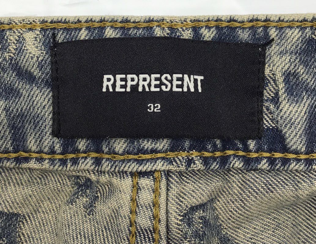 Represent Men's R3 Monogram Baggy Denim Blue Acid Wash Jeans Size 32
