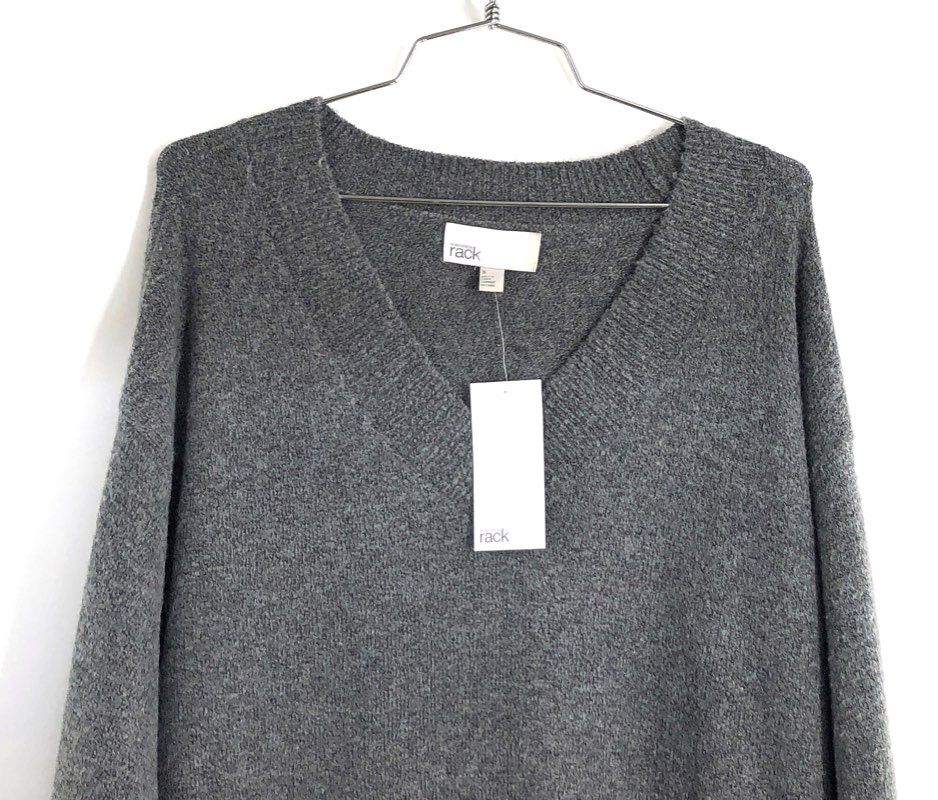 Nordstrom Rack Women's Gray V-Neck Sweater Dress Long Sleeve Tunic NWT Size S