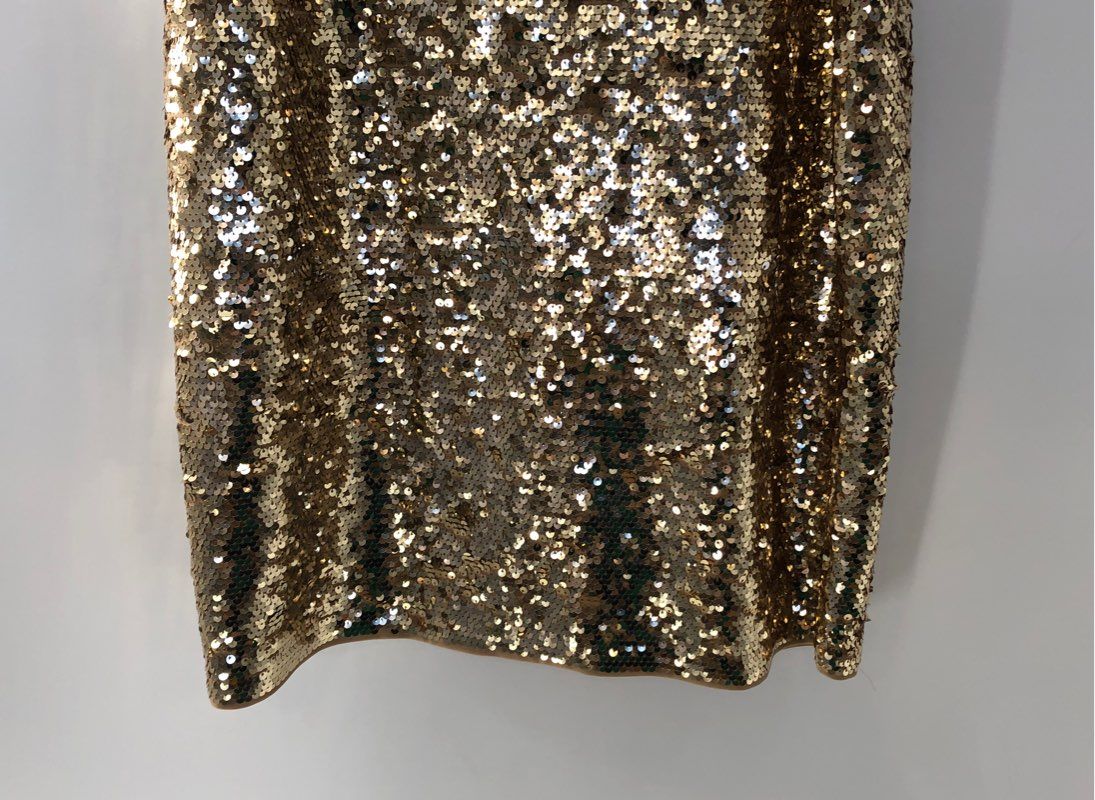 NWT Michael Kors Women&#39;s Gold Sequin Strapless Back Zip Mini Dress - Size XL