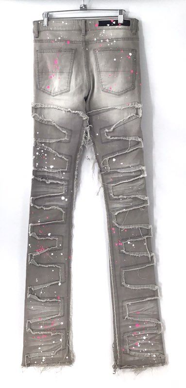 Rockstar Original Men's RSM 225 Hallie Gray Distressed Paint Splatter Jeans 30