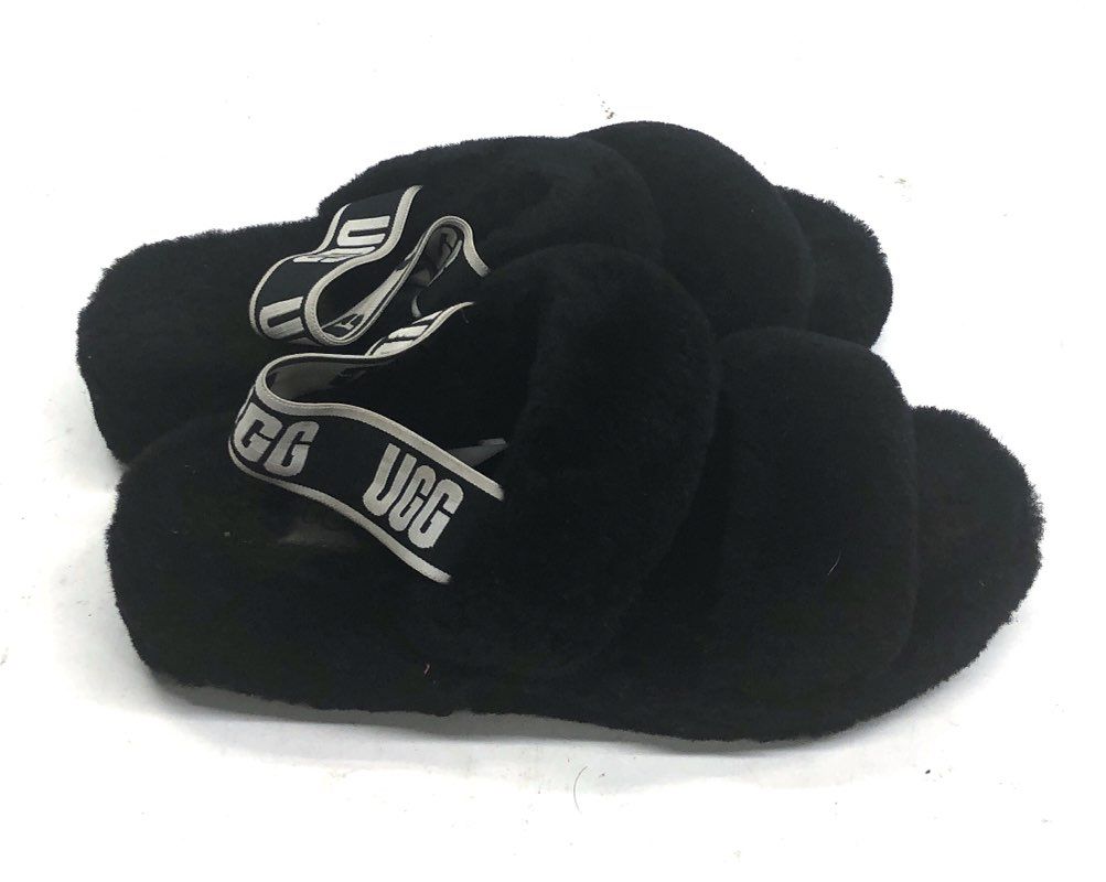 UGG Oh Yeah Black Shearling Slingback Slide Slippers Women's Size 8