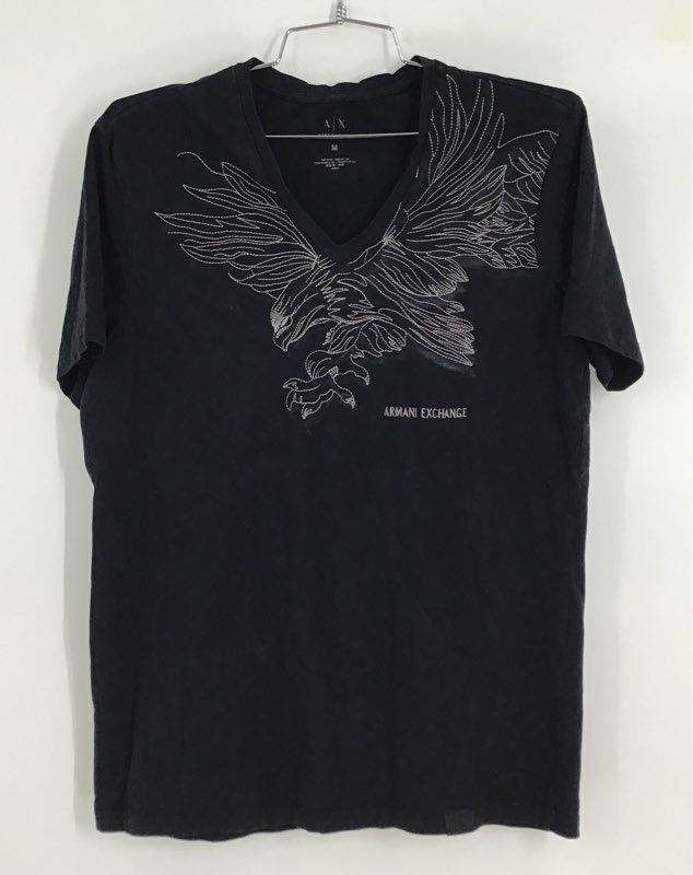 Armani Exchange Men&#39;s Black V-Neck Short Sleeve Graphic T-Shirt - Size M