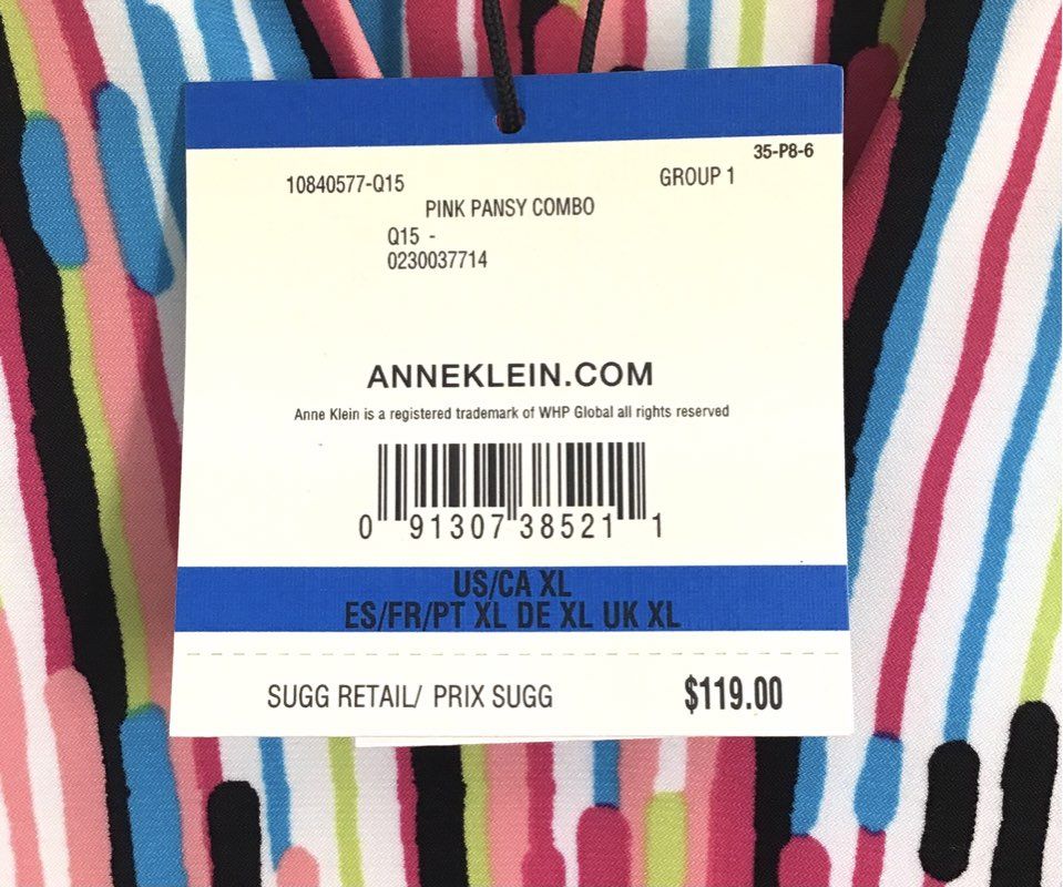 Anne Klein Women's Pink Pansy Combo Multicolor Stripe Sleeveless Dress XL NWT