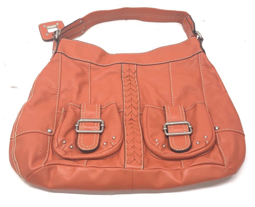 Tignanello Orange Pebbled Leather Shoulder Bag Braided Detail Hobo Purse