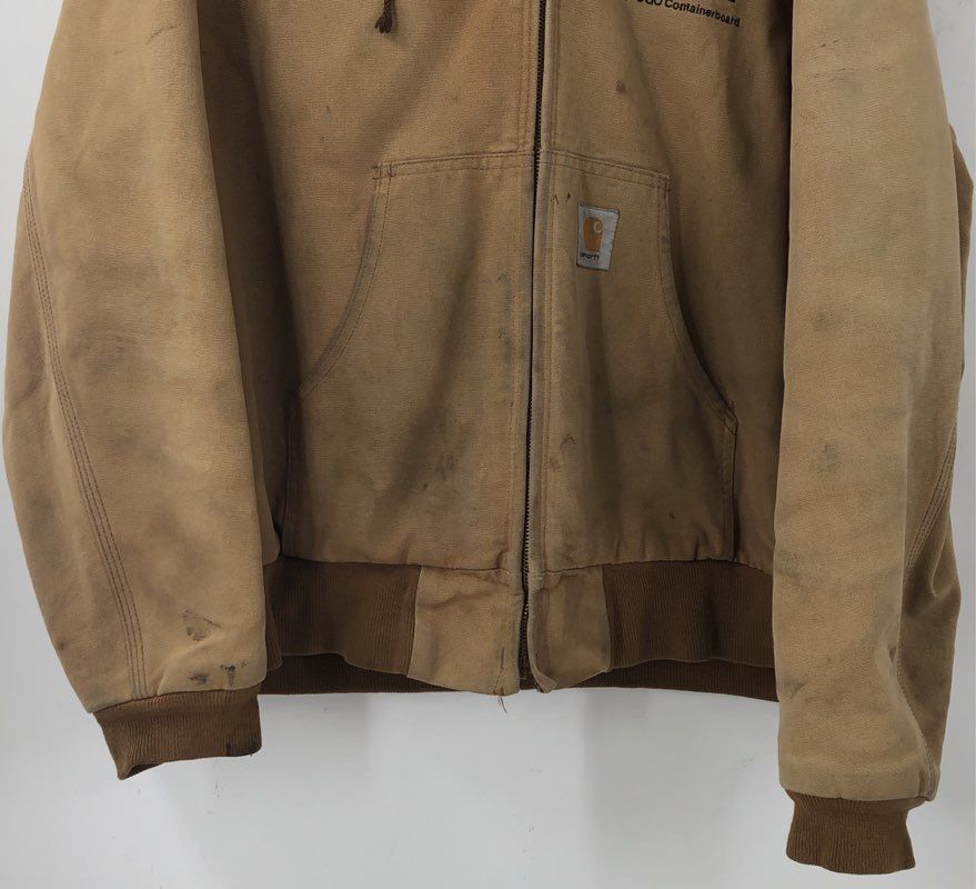 Vintage Carhartt Men's Brown Hooded Bomber Jacket - Size L