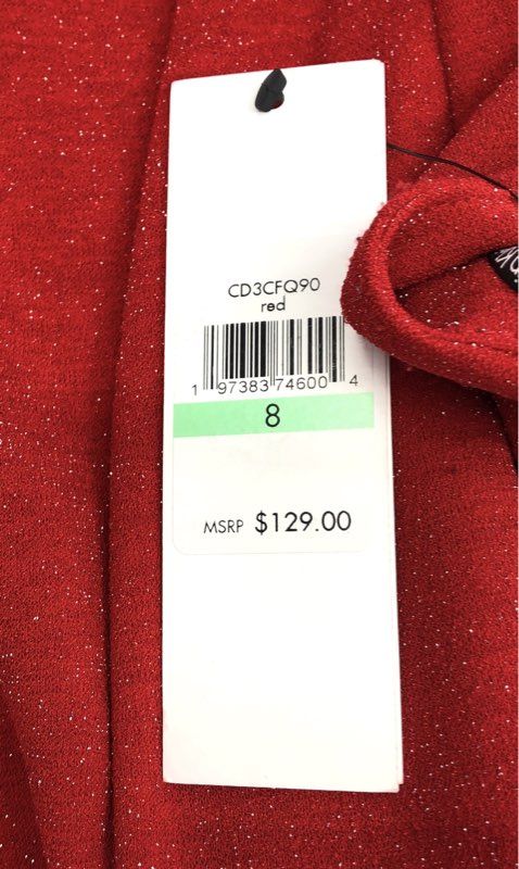 Calvin Klein Women's Red Sparkle Short Sleeve Tie Waist Jumpsuit Sz 8 NWT