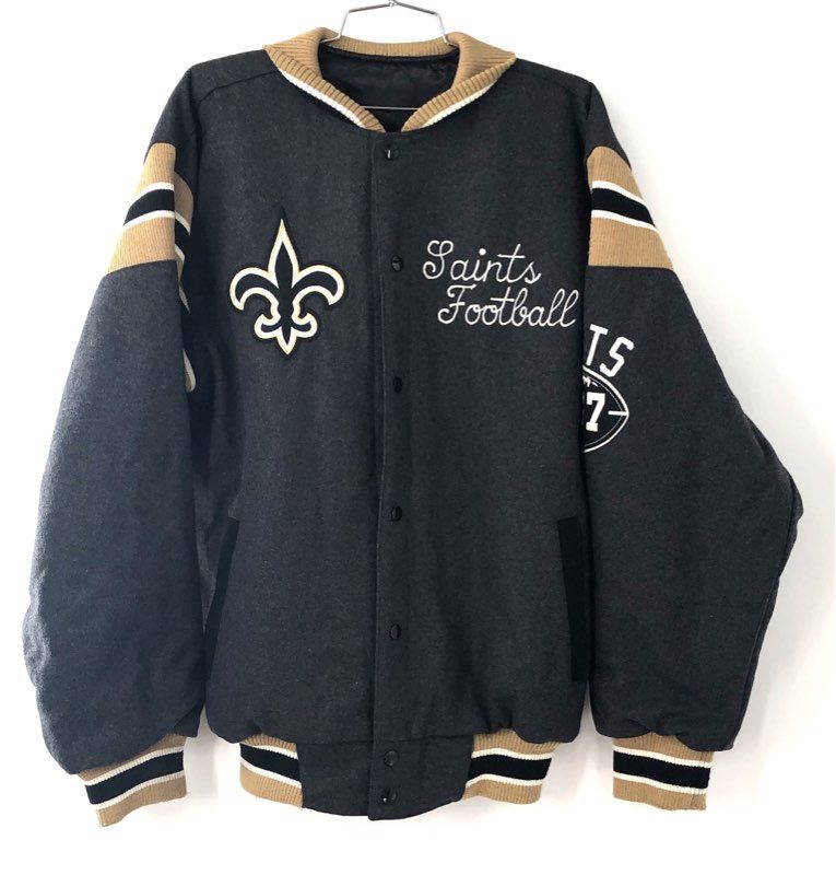 NFL New Orleans Saints Reversible Varsity Jacket Gray Wool Blend Sz S