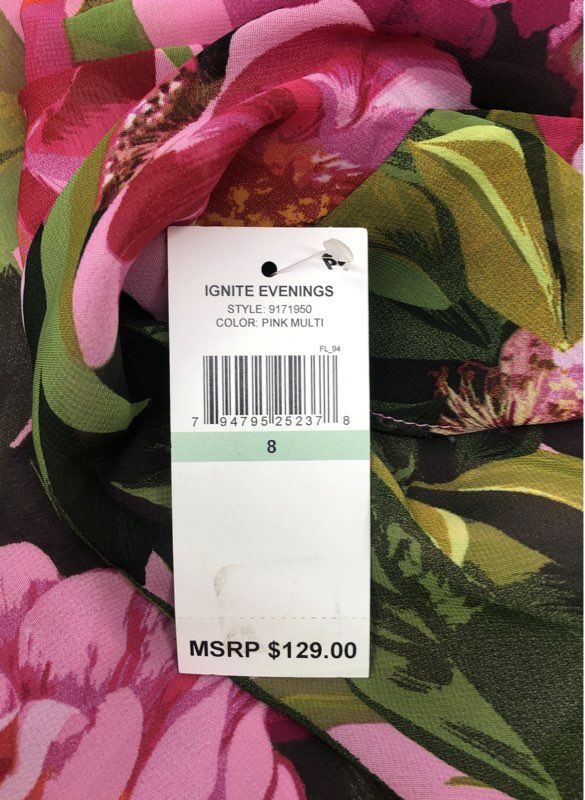 Ignite Evenings Women's Pink Floral High Low Flutter Sleeve Chiffon Dress Sz 8