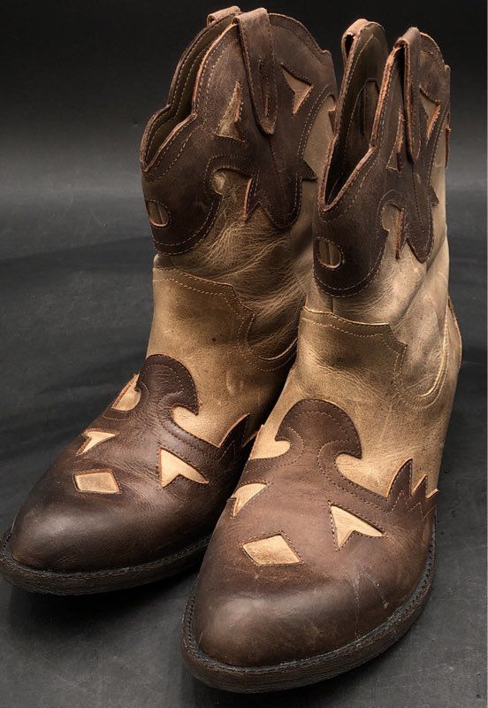 Reba Brown Two-Tone Leather Western Cowboy Ankle Boots Women's Size 10