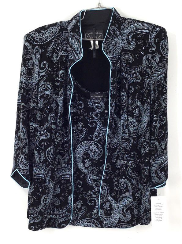 Vintage NWT Alex Evenings Women's Blue Black 2-Piece Jacket & Tank Top - Size 1X