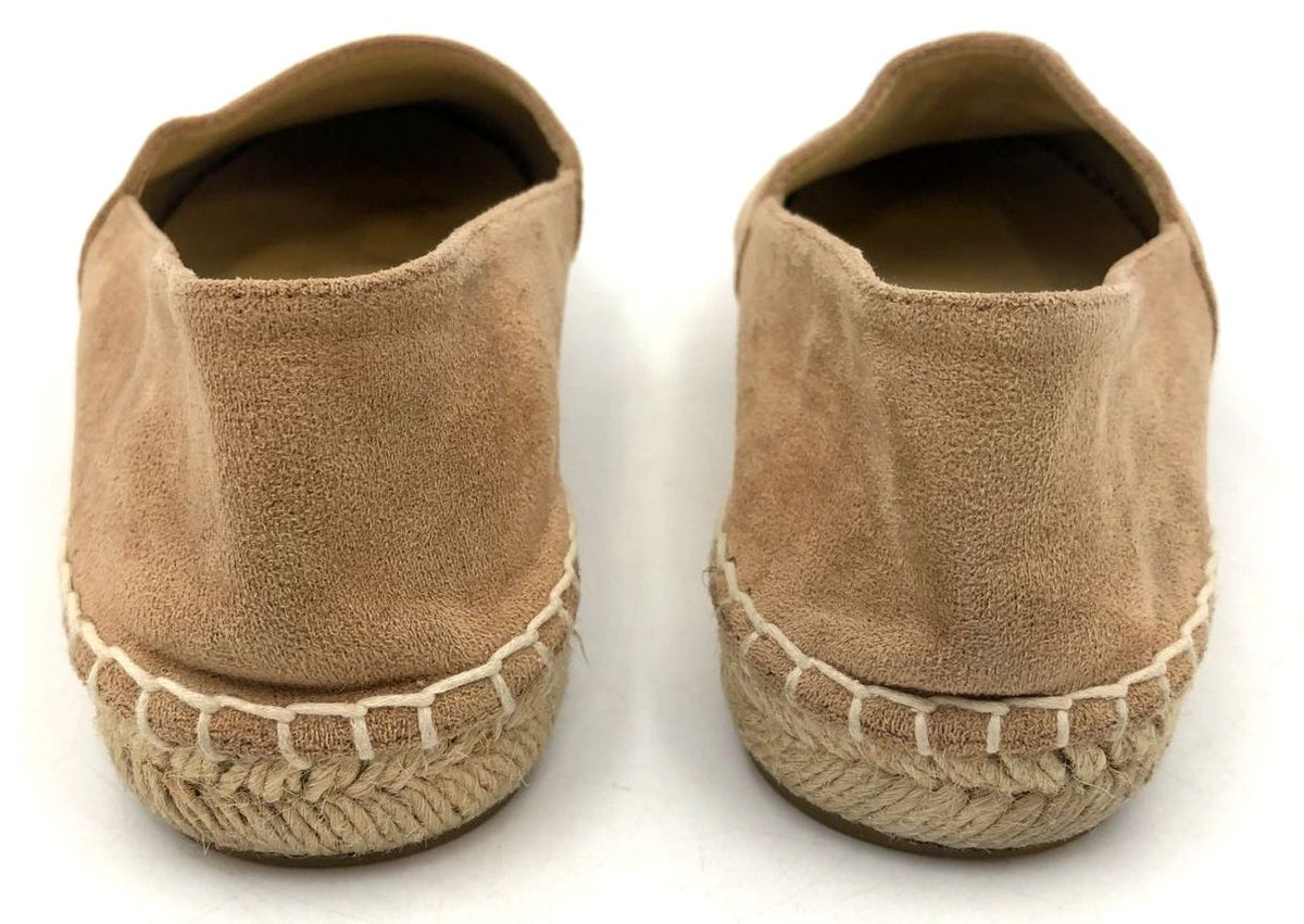 Chanel Inspired Women's Tan/Black Suede Cap Toe Espadrille CC Flats - Size 41