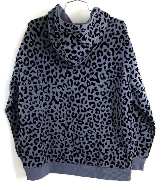 Von Dutch Unisex Cheetah Leopard Print Hoodie Dirty Blue Flocked Size M NWT