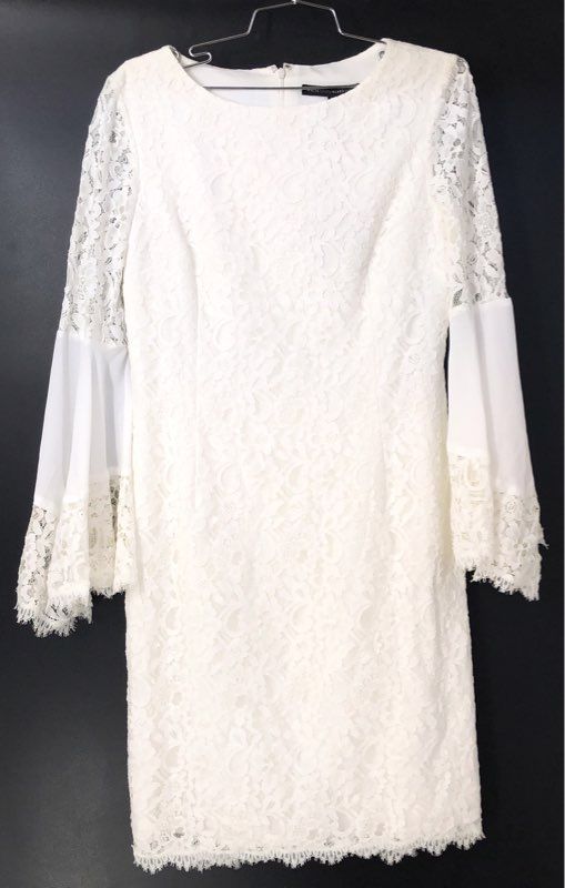 NWT White House Black Market Women's Ecru Bell Sleeve Lace Shift Dress - Size 8