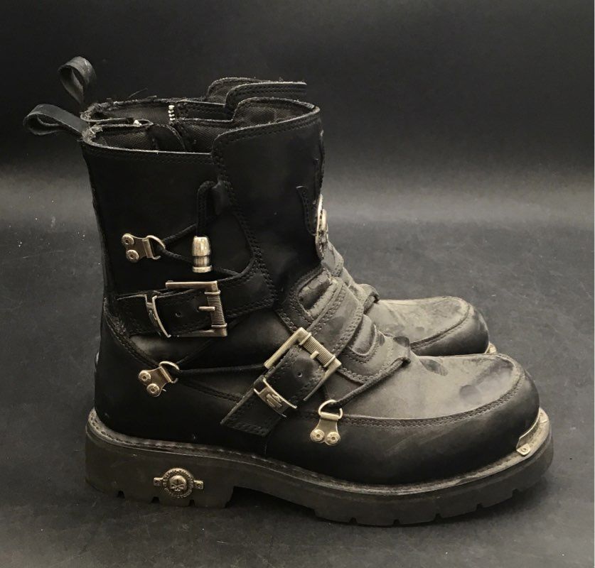 Harley-Davidson Brake Buckle Skull Black Leather Biker Motorcycle Boots