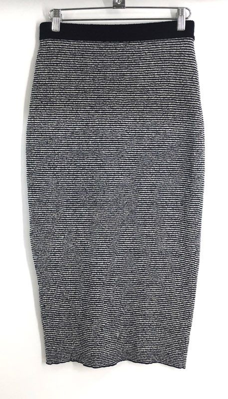 Zara Women's Black White Striped Textured Knit Midi Pencil Skirt Size S