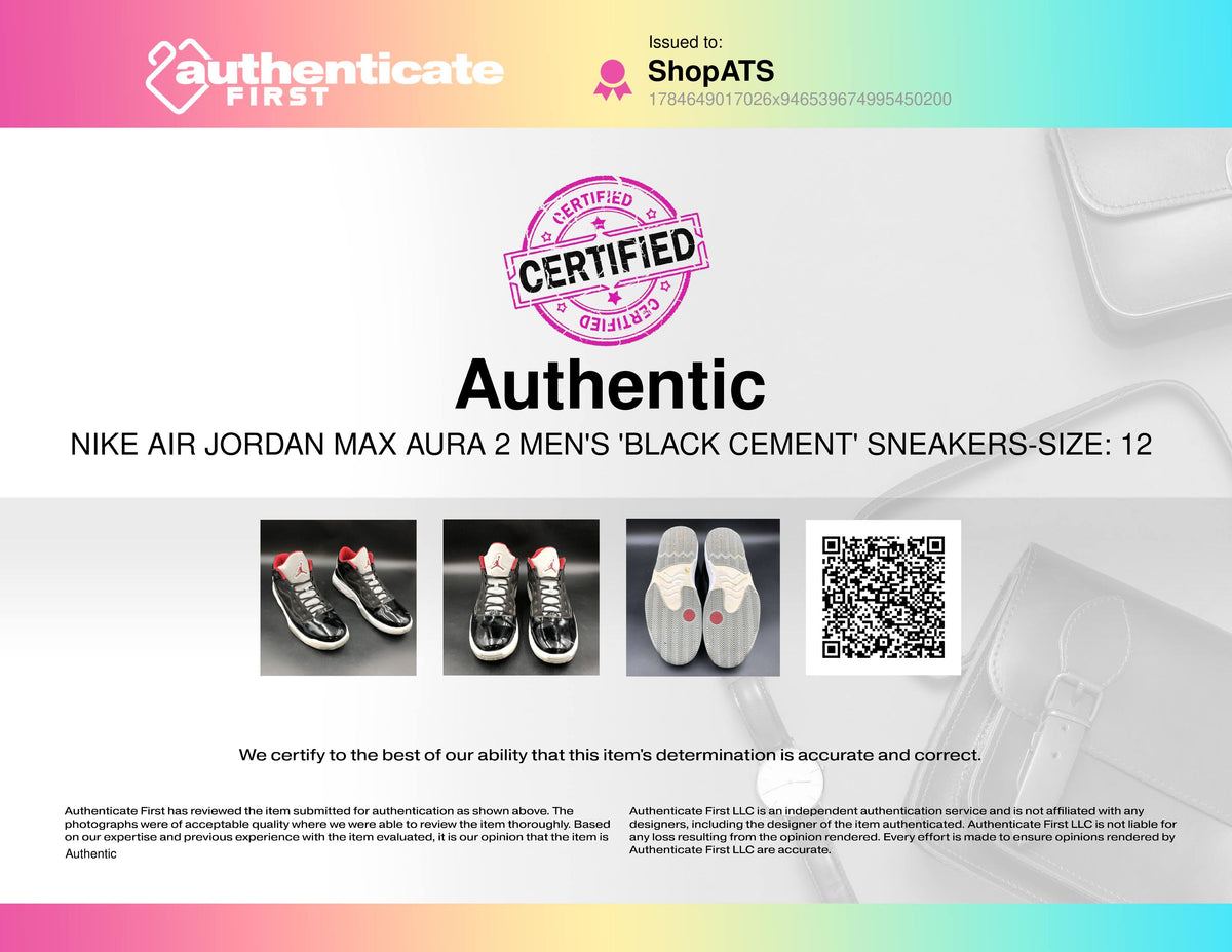 Nike Air Jordan Max Aura 2 Men's 'Black Cement' Sneakers-Size: 12 (+COA)