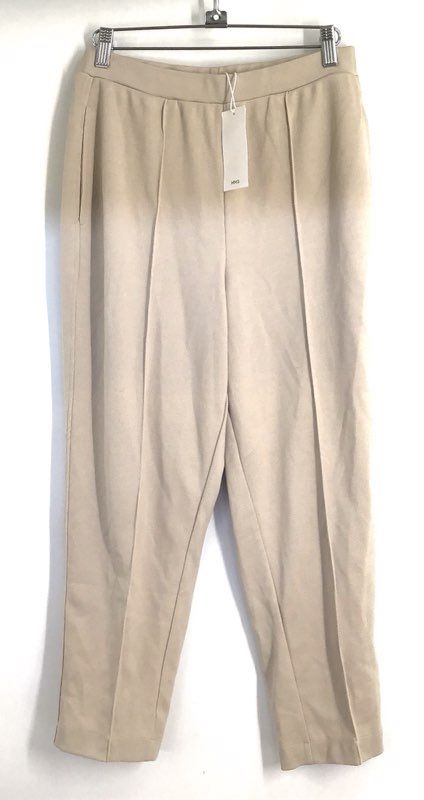 Mango Women's Beige Pique Seam Front Tapered Leg Pants NWT Sz S