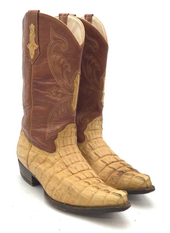 El Padrino Hornback Caiman Alligator Tail Western Cowboy Boots Tan Size 14
