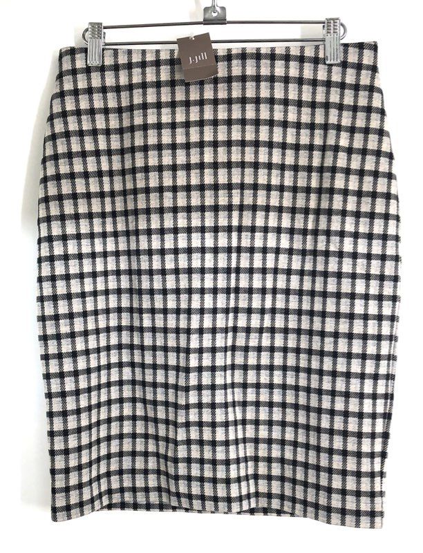 J. Jill Women's Gray Black Plaid Ponte Pencil Skirt Checkered Sz XS NWT