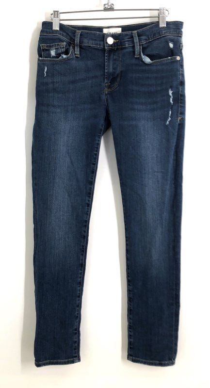 Frame Women's Le Garcon Slim Boyfriend Jeans Blue Distressed Denim Size 25
