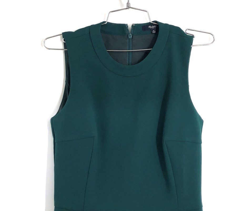Madewell Women's Teal Green Ponte Fit and Flare Sleeveless Zip Back Dress Sz 0