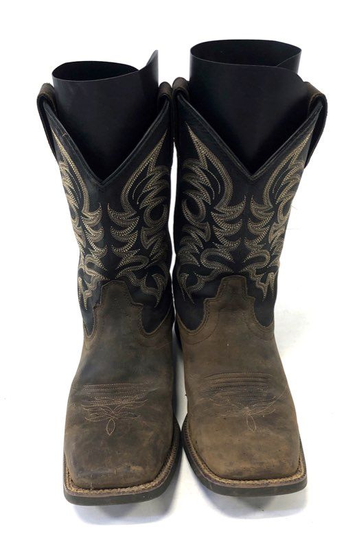 Justin MJ1011 Bent Rail Western Cowboy Boots Brown Black Square Toe Size 8D